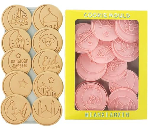 AMOYER 10 Teile/Satz Ramadan Cookie Cutter Eid Mubarak Keks Form Ramadan Keks Ausstecher Set Ramadan Cookie Briefmarken Eid Backen Werkzeug