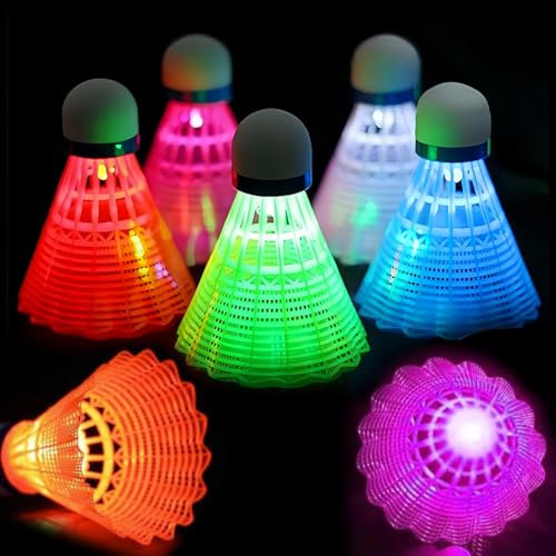 Tutamaz Led Badminton Bälle, 6 Stück LED Federballs Set, Led Nylon Sport Training Badminton Leuchtende Federbälle, Bunte Nylon Federball Bälle, Federbälle Kinder für Indoor und Outdoor Sport Bewegung
