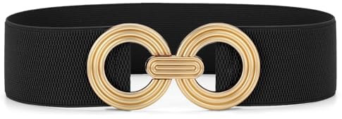 JasGood Damen Breiter Elastischer Taillengürtel Stretchy Gürtel für Kleider Hüftgürtel Goldener Schnalle Gürtel für Damen,Black,100cm