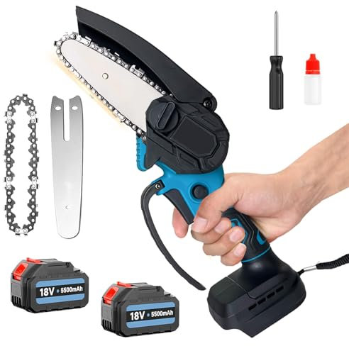 Mini Chainsaw Cordless4Inch, for Makita 18V Battery ,Handheld Electric Small Chainsaw ,New Upgrades ,with 2 18v 5500mAH Battery, with Chain for Tree Branches Garden Cutting,Free 6-inch Chain 