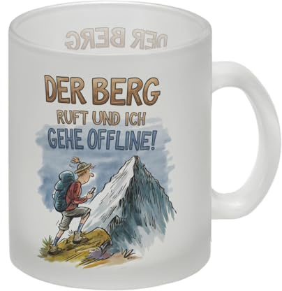 Der Berg ruft Glas Tasse Wanderer mit Rucksack Wander-Tasse mit lustigem Spruch für Outdoor-Abenteurer