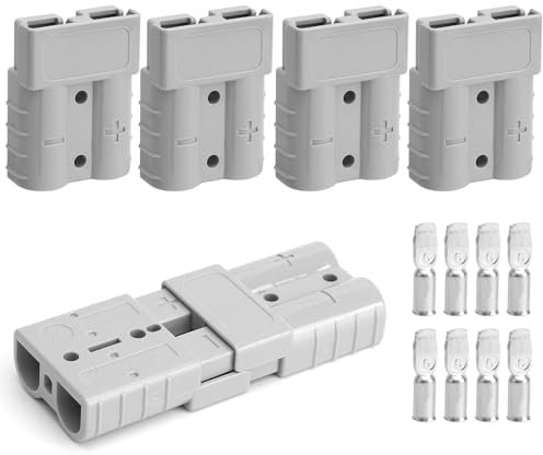 4 pezzi di pressacavo per spina Anderson, 50 A, 600 V, connettore batteria Anderson, connettore rapido per batterie per auto, camper, roulotte, moto, con 8 connettori
