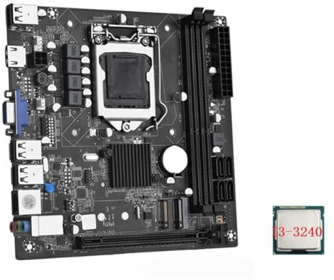 Wzxksoac ITX H61 Desktop Motherboard +I3-3240 CPU LGA 1155 Support Up to 16GB DDR3 1600MHz RAM Slots 100M Network Card 1 Set Black PCB