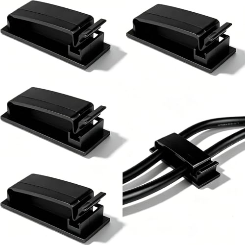 Zencantorous 50 Pezzi Autoadesivo Clip Cavo, Clip per Cavi, Fermacavi Adesivi, Supporti per Cavi, Fermacavi Muro con Nastri Adesivi, Facile à Coller, per Laptop, Parete, Scrivania, Casa, Nero