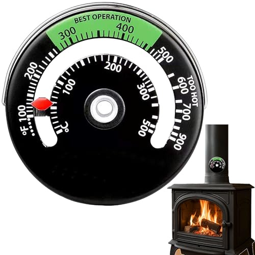Magnetic Wood Burner Thermometer with Clear Best Operation Zone Fast Read Temperature Gauge for Log Burner Stove Pipe and Chimney Pipes On Multi Fuel Stoves and Fireplace Safety