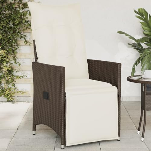 Owoxanthellate Gartenstuhl Verstellbarer Poly Rattan Sessel mit Cremeweißen Kissen 56x59x92 cm UV-beständiger Stahlrahmen wetterfest für Balkon Terrasse Camping
