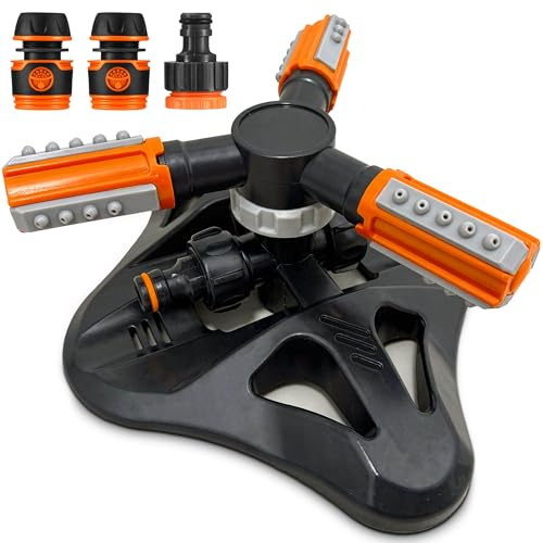 3 Arm Rotating Garden Sprinkler Hose Attachment - 360 Degree Water Sprinkler Garden Watering System with 3 Hose Connectors - Hosepipe Attachment and Fittings for Grass Watering