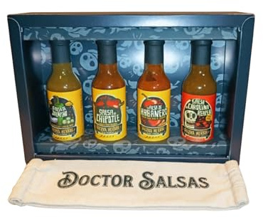 Doctor Salsas Pack Vintage 4 Salsas Picantes Artesanas, Jalapeño Chipotle Habanero Carolina Reaper, 100% Natural y Vegano, Producción Km 0 Sierra Nevada