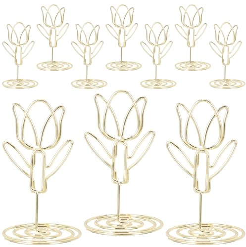 Beavorty Lot de 10 Porte-Photos de Table en Métal Clip Fleur et Base Spirale, Porte-Mémos Créatif pour Décoration de Mariage et Présentation de Photos