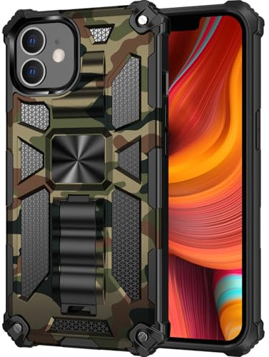 Knoowcase for iPhone 11 Case Camouflage Military Grade Protection TPU Bumper for iPhone 11 Phone Case with Kickstand & Magnetic Car Mount Heavy Duty Shockproof Hard PC Back Cover,Army Green