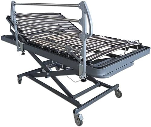 Ventadecolchones - Camas Articuladas Geriátrica de Hospital con Carro Elevador Medida 90 x 190 cm con barandilla Izquierda - Incluye Bote de Grasa