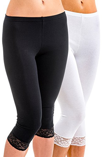 HERMKO 5722 2er Pack Damen 3/4-Leggings mit Spitze