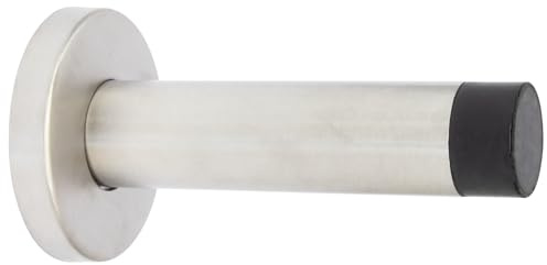 WAGNER Wandtürstopper STICK DESIGN - Durchmesser Ø 45 x 85 mm, satinierter Zinkdruckguss, Prallschutz aus thermoplastischem Kautschuk schwarz, zum Schrauben, schützt Tür und Wand - 15806411