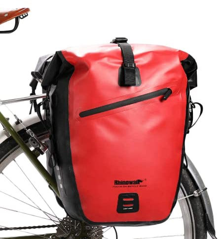 Rhinowalk Fahrradtasche, wasserdichte Fahrrad Gepäckträgertasche, für Fahrrad Gepäckträger, Satteltasche, Umhängetasche, Laptop, professionelles Fahrradzubehör, 27L Rot