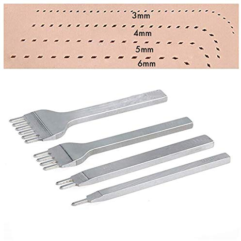 Leder-Handwerkzeug, 4 Stück, 1/2/4/6 Zinken, Lederlochstanzer, Werkzeug zum Selbernähen, Leder-Handwerkzeug, Diamant-Schnürung, Nähmeißel-Set, silber