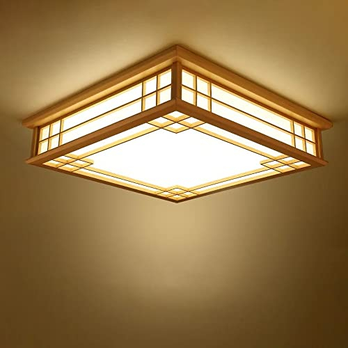 Japanische Deckenleuchte Tatami Lampe Holz LED Schlafzimmer Wohnzimmer Lampe Massivholz Deckenlampe Lampen Licht Deckenleuchten Lamp Protokolle Deckenlampen Umweltfreundliche Beleuchtung Dimmbare