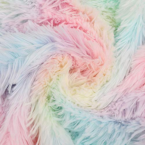Kesheng Regenbogenfarbener Plüschstoff, 100 % Polyester-Kunstfell, Material zum Basteln, 50 x 150 cm