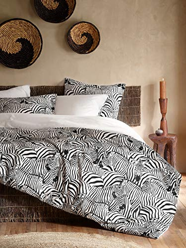 De Witte Lietaer Zebra Bettwäsche, Bettbezug und Kissenbezug, Baumwolle, Weiß – Schwarz, 140 x 220 cm