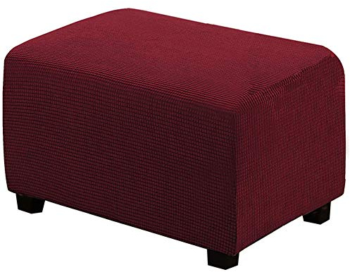 NOPEXTO Ottomane Bezug,Hockerbezug Quadratische Stuhlhusse Stuhlbezug Stretch Husse Für Sitzhocker, Fußhocker, Ottomane (Groß,Weinrot)