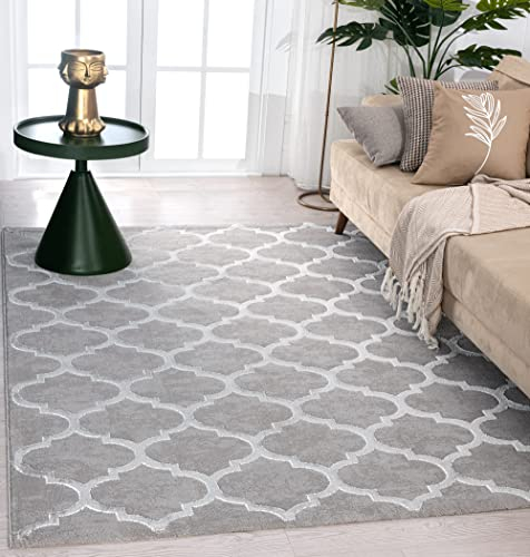 the carpet Knight Eleganter, Hochwertiger, Wohnzimmer Teppich, Softer Kurzflor, 3-D Effekt, Glänzende Design-Elemente, Hoch-Tief Struktur, Grau, 160 x 230 cm