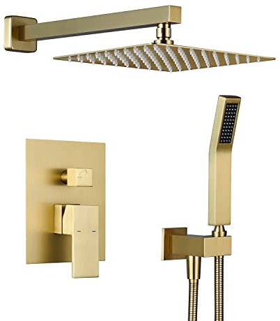 Artiqua Sistema de ducha ducha lluvia Combo Set cepillado oro montaje en pared grifo baño grifos con 10 pulgadas lluvia ducha