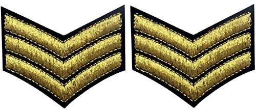 Militäruniform Chevrons Sergeant Stripes Army Abzeichen Bestickter Aufnäher mit Haken- und Flauschbänder, 2 Stücke, Gold
