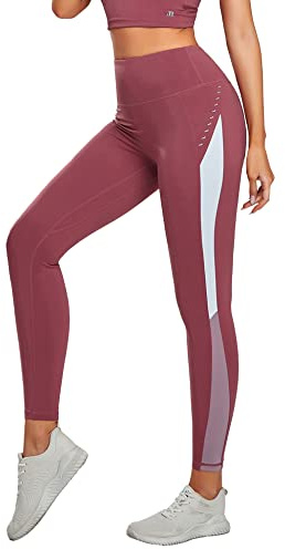 1a1a Nylon Damen Sport Leggings Colour Block Blickdicht Sporthose Hohe Taille Yoga Leggings Grau Rose XL