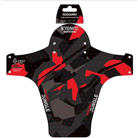 RideGuard PF1 Jungle Flame Red. Front MTB Mudguard Mountain Bike Fender. Fits 24”, 26”, 27.5”, 29”, Plus Size and Fat Bikes. UK Made 100% Recycled Plastic Waste 100% Recyclable.