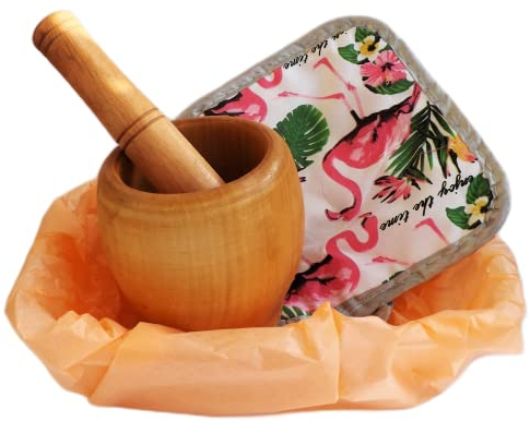 Mortero con mortero de 11 x 11 cm de madera Mortar with Pestle de 11 x 11 cm, madera maciza resistente, preparación de pesto, picadora de aromas, albahaca, madera dura