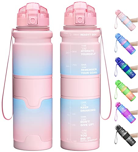 Lunidry Trinkflasche - Tritan BPA Frei Wasserflasche Kinder, 1L/500ml Kohlensäure Geeignet Auslaufsicher Sport Trinkflasche mit Zeitmarkierungen & Fruchteinsatz Für Schule, Fahrrad, Fitness, Gym