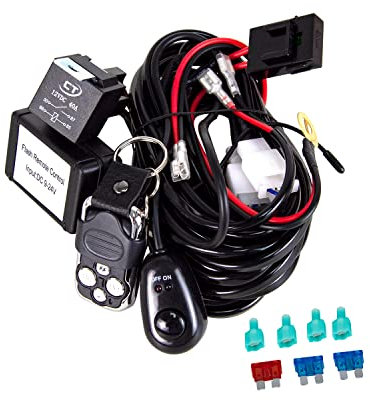 PICAA Kabelbaum für 2 Lampe LED Lightbar Kabelsatz Relais Adapter On-Off-Strobe-Fernbedienungsschalter DC 12V/40A für KFZ Arbeitsscheinwerfer Tagfahrleuchten Lichtleisten