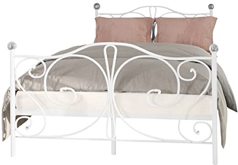 Mirjan24 Metallbett Tosion, Bettgestell mit Lattenrost, Rahmen aus Metall mit Kopf-und Fußteil, Bettrahmen, Metallgestell mit Lattenrost bis 250 kg, Gästebett (Weiß, 140 x 200 cm)