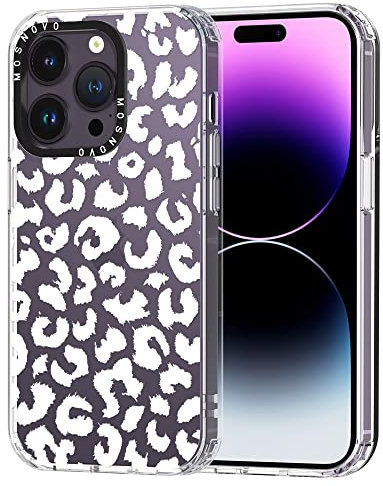 MOSNOVO Case for iPhone 14 Pro, [Buffertech 6.6ft Military-Grade Drop Protection] [Anti Peel Off Tech] Clear TPU Bumper Phone Case Cover Design - White Leopard Print