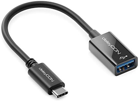deleyCON USB-C auf USB-A Adapter Kabel USB 3.0 OTG - Kompatibel mit Notebook Laptop PC Smartphone Handy iPhone 16 15 S25 S24 S23 MacBook iPad Mini iMac - 17cm