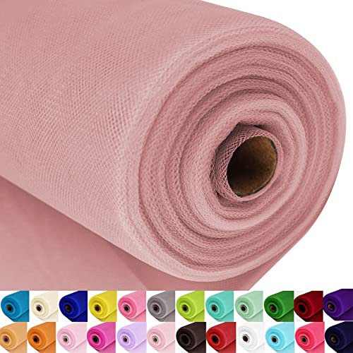 Rouleau de tulle rose poudré (137,2 cm x 40,1 m) pour décoration de fête de mariage, jupe tutu, chemin de table, emballage cadeau, fête prénuptiale, doux et drapé (rose poudré)