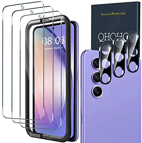 QHOHQ 3 Piezas Protector de Pantalla para Samsung Galaxy A54 5G con 3 Piezas Protector de Lente de Cámara, Ultra HD Cristal Templado Membrana, 9H Dureza, Anti-Arañazos, Fácil de Instalar