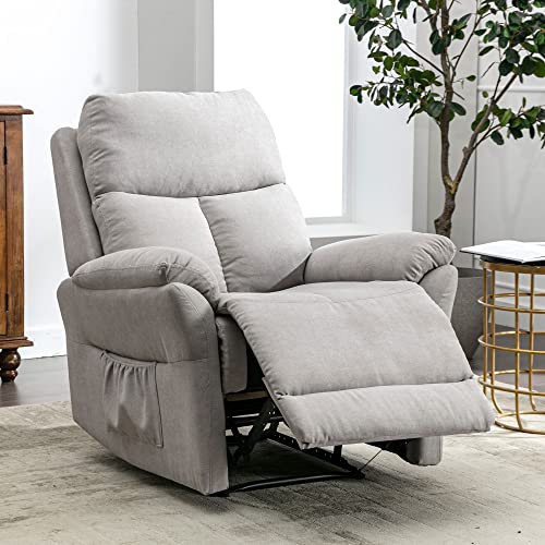 Merax Relaxsessel 130° neigbarer, Fernsehsessel Einzelsofa mit Verstellbarer Beinablage, Ausziehließer Liegestuhl Stoffsessel, Liegesessel mit Seitentasche, für Wohnzimmer, Grau