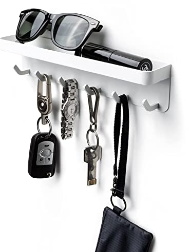 VIAV Outlet Key Holder for Wall Key Racks with 6 Hooks for Mail Organizer- Wall Mounted Easy Installation Metal Key Hanger for Home Entryway Decor,Hallwayhite,Office (White)