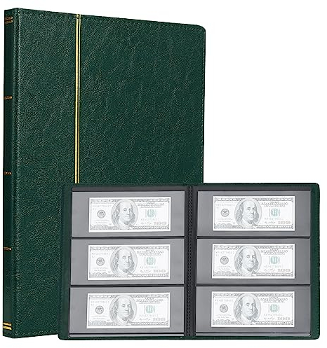 TsunNee Papier Geld sammeln Album 60 Taschen, Ledereinband Währungssammlung Halter Buch, Doppelseitiges Papier Geld Aufbewahrung Album, Bill Gedenkgeld Penny Halter für Sammler