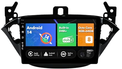 BXLIYER - Built-in DAB - Android 14 IPS Autoradio für Opel Corsa (2015-2019) / Adam (2013-2016) - Eingebaut Carplay/Android Auto/DSP - Kamera + MIC - 4G+64G - AHD 360-CAM SWC Fast-Boot -2 Din 9 Zoll