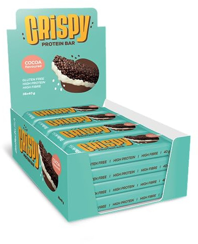 BioTechUSA Crispy Protein Bar | Knuspriger Proteinriegel | Milchprotein-Extrudat | Keksstücke & weiße Glasur | Ballaststoffreich | Gluten- & GMO-frei | 16x40 g, Kakao