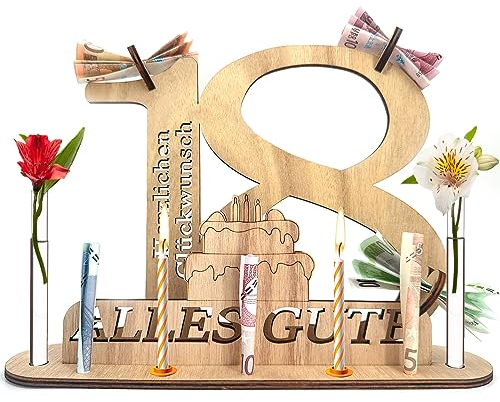 KEELYY Holz Schild Gästebuch 18 Geburtstag - Geburtstag Jubiläum für 18 Jahre Mann Frau - Gästebuch Geburtstag als Personalisierbares Geschenk - 18 Geburtstag Deko mit Ständer und Kerzenhalter