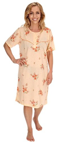Schuerzenfabrik - Chemise de nuit à manches courtes pour femme, bleue, rose, violet, orange avec boutonnière, Chemise de nuit à manches courtes orange, M