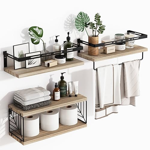 Fixwal 3+1 mensole da bagno sopra il WC, mensole sospese con struttura in metallo e barra portasciugamani per bagno, cucina, camera da letto, soggiorno