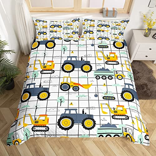 Juego de ropa de cama de excavadora 135 x 200 cm, funda nórdica para niños, camión, dormitorio, decoración, funda de edredón para coche, ropa de cama, ropa de cama, cubierta de ropa de cama negra con