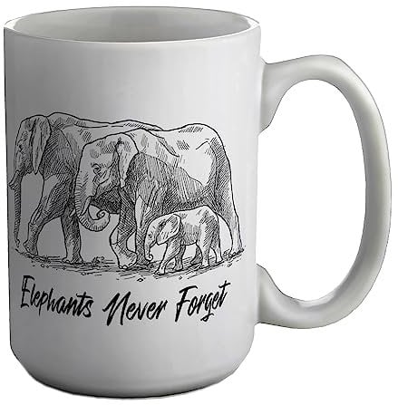 Shopagift Elephants Never Forget Mug Forever Memory Remember White 15oz Large Gift Ceramic Cup