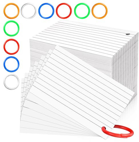 600 PCS White Index Cards Ruled, 3 x 5 Inches Flash Cards with Ring, Note Cards Study Cards for School Learning and To to Lists