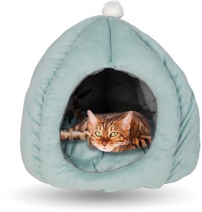 Crea Caty - Cuccia per gatti Morbida Calda Lettino casa Letto Igloo Interno casetta cuccetta Chiusa per Gatto, Cani Piccoli, lettino Cuccioli.Nicchia nido per Gatti. (VERDE MENTA)