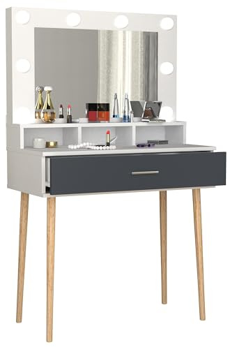 VCM Frisiertisch | Maße ca. H. 133 x B. 80 x T. 40 cm | Schminktisch mit Schublade und Spiegel | Kosmetiktisch - Lindas