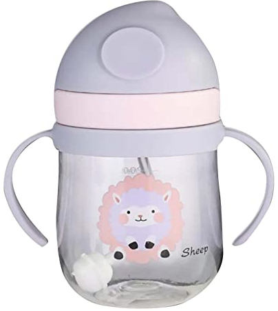 Garosa Tasse à Paille Lestée Bébé Gobelet de Paille Anti-fuite pour bébé avec Paille Lestée, Paille en Forme de V, Tasses D'apprentissage 250 ml, échelle Transparente Paille en Silicone Violet